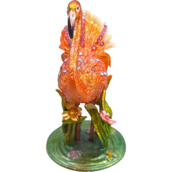 Pink Flamingo Jewelry Trinket Box Hinged Magnetic Clasp Enamel Crystal Jewels 4" - Picture 2 of 15